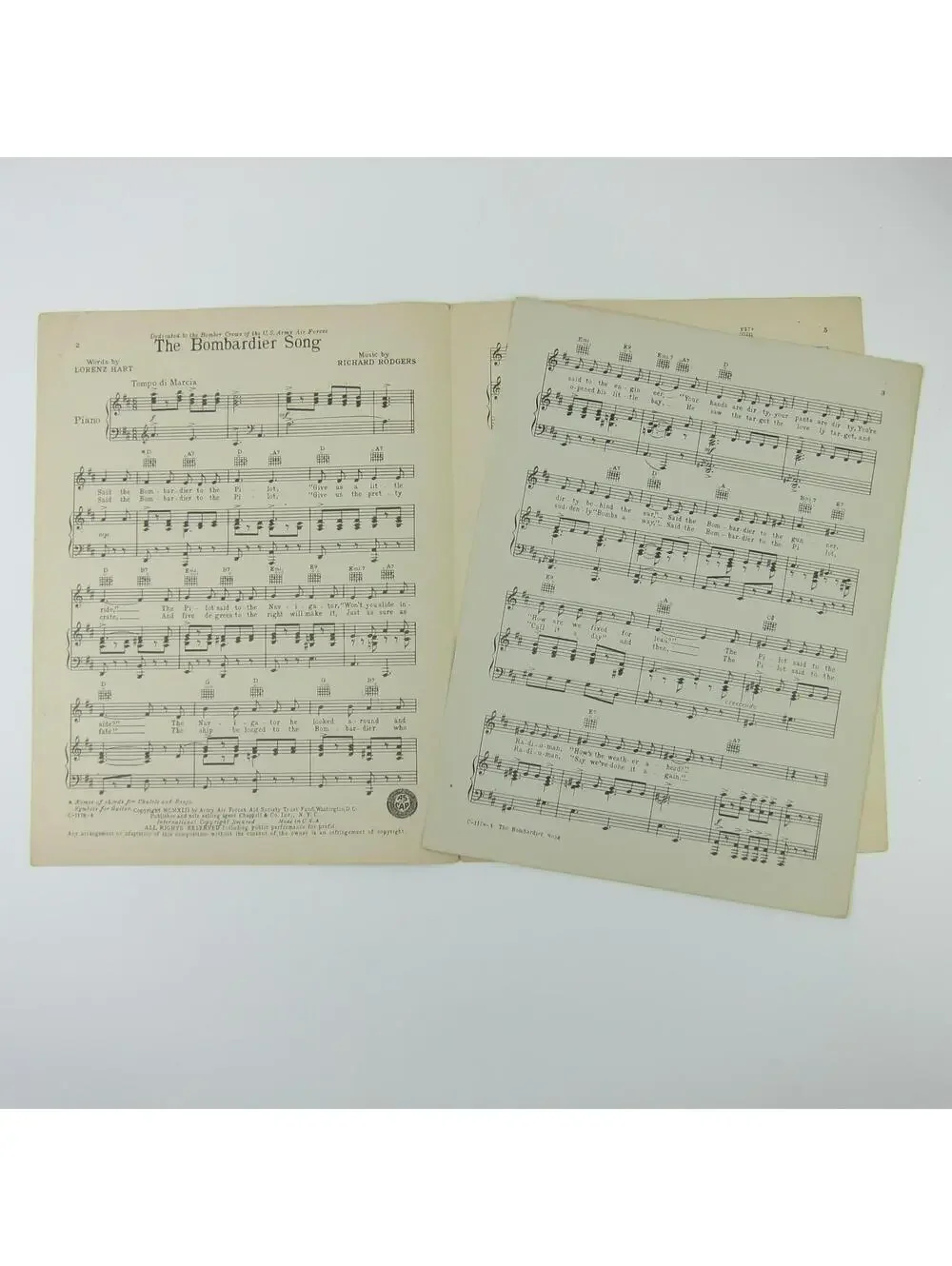 Sheet Music The Bombardier Song Lorenz Hart Richard Rodgers WWII Vintage 1942